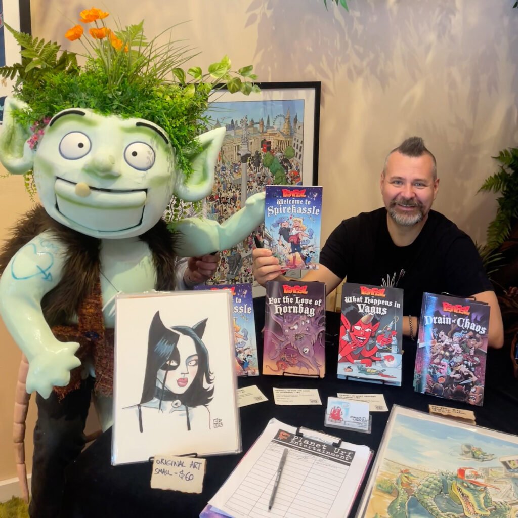 Chuck Whelon with the puppet of Barnaby, designed by the artist for Woander's Wydling Woods experience.